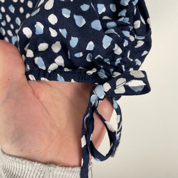 Roxy Dear Amor Dot Print Crop Top Blue White Size S Puff Sleeve Squareneck - Picture 5 of 10